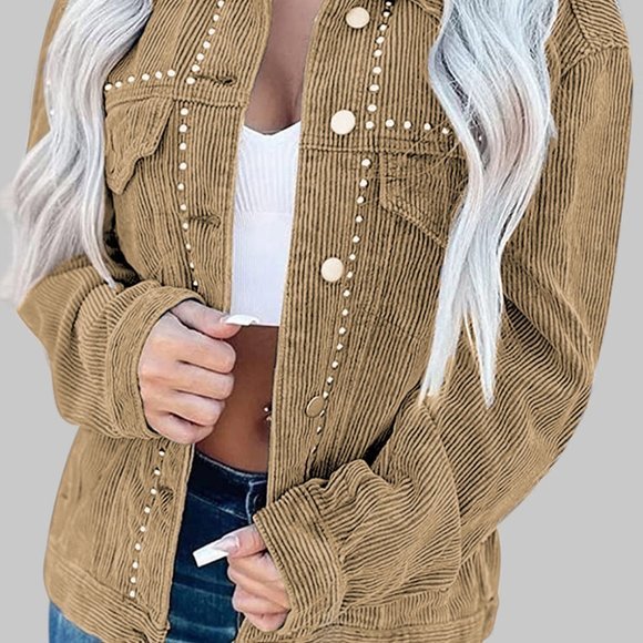 Studded Button Up Pocketed Jacket